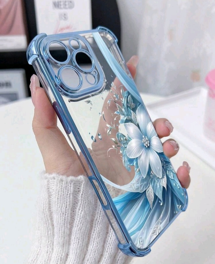 Flower 1pc New Floral Electroplating Four-Corner Airbag Anti-Shock/Thickened Transparent TPU Protective Case