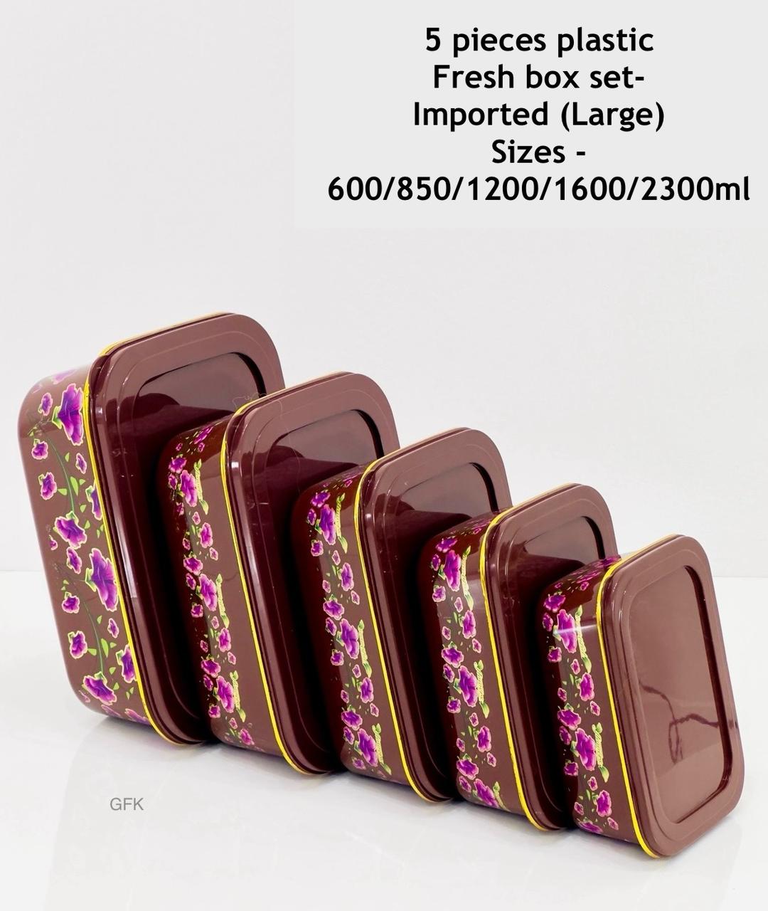 5 Pieces Plastic Fresh Box set - Imported (Large) Sizes  - 600/850/1200/1600/2300ml