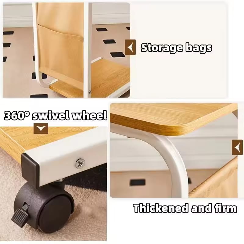 New Coffee Table With 360° Wheels C-Shape Table Sofa Side Table