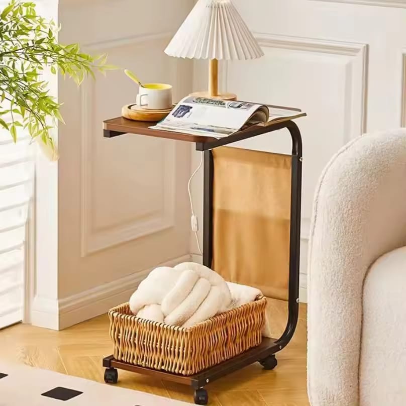 New Coffee Table With 360° Wheels C-Shape Table Sofa Side Table