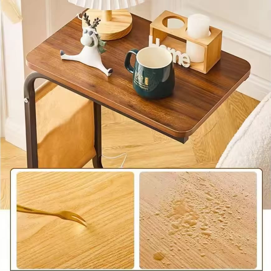 New Coffee Table With 360° Wheels C-Shape Table Sofa Side Table