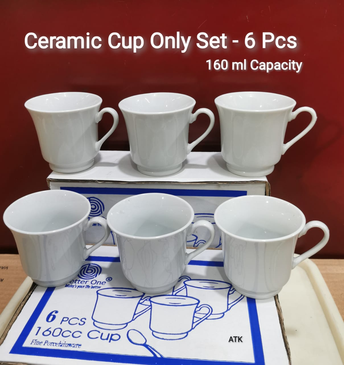 6 pcs Ceramic Cup only  pure [White 🤍 Set]