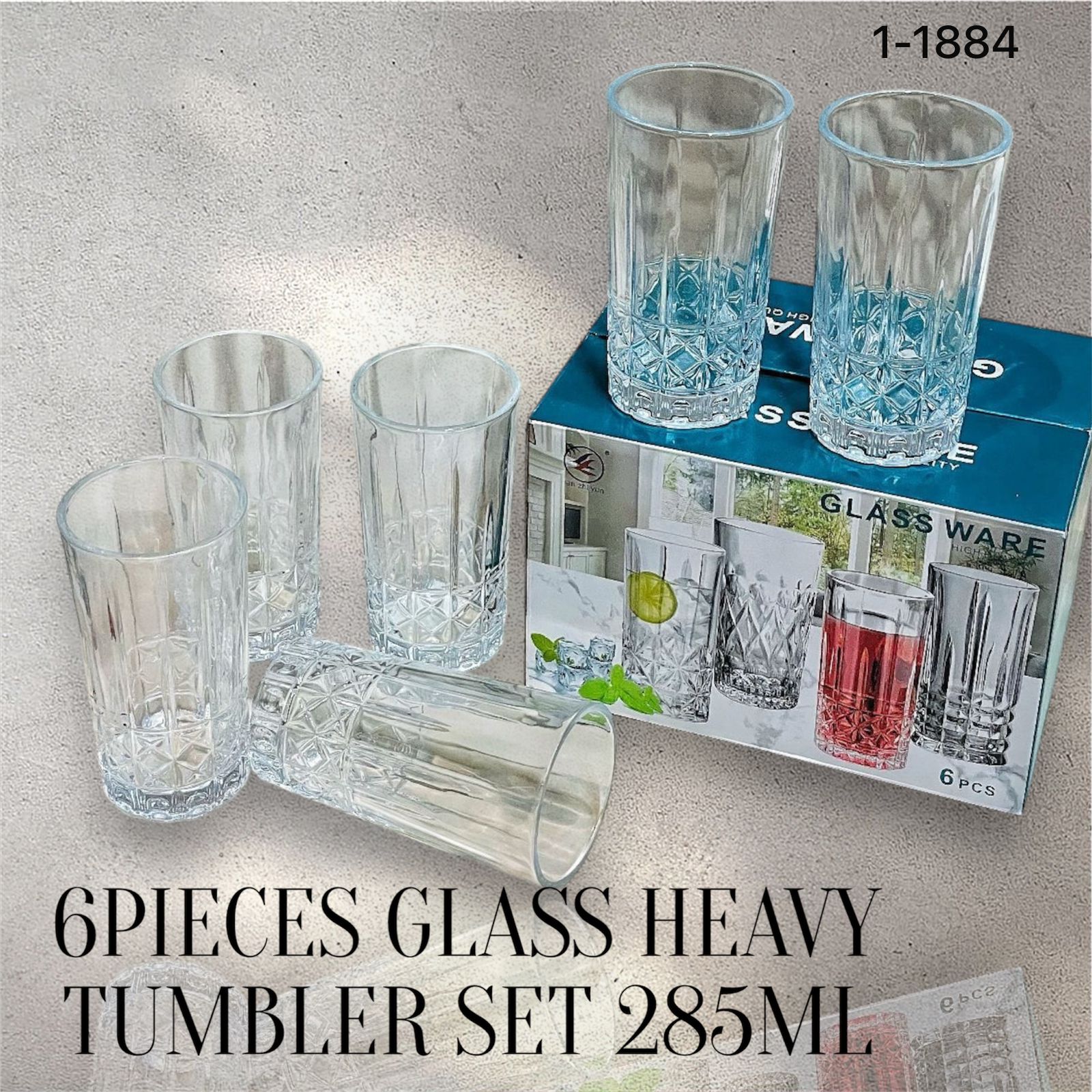 6pc Heavy Glass Tumbler Set (285ml)